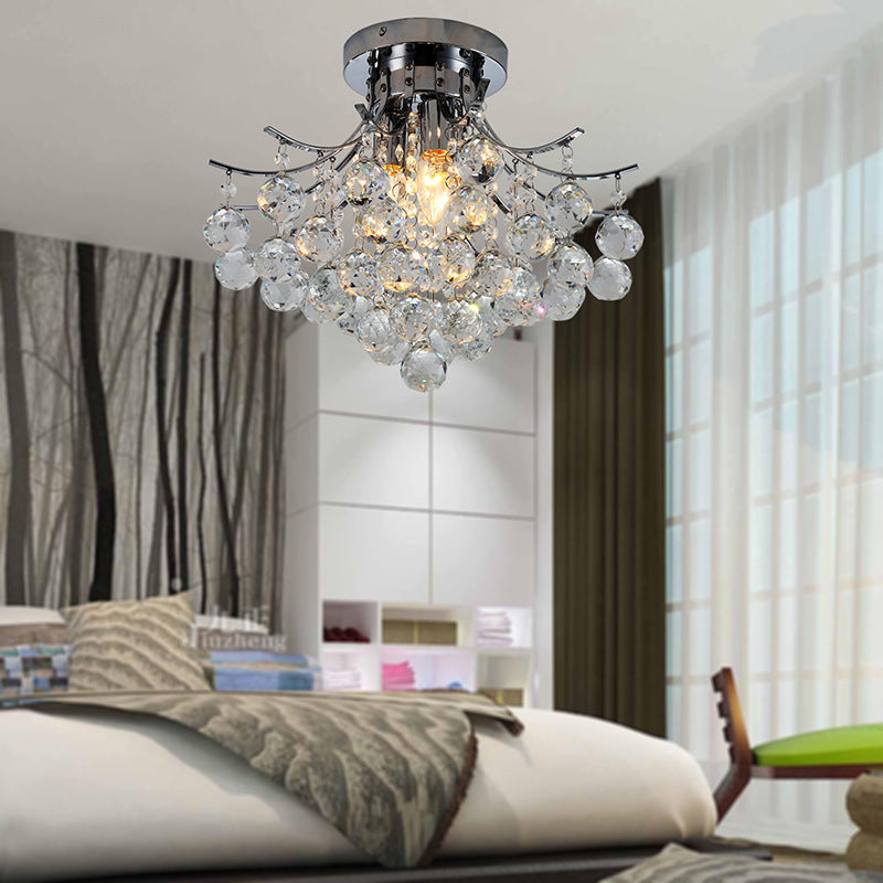 Lustre de plafond semi-encastré contemporain scandinave à trois lumières en cristal et fer pour salon 