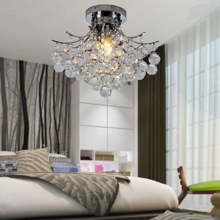 Lustre de plafond semi-encastré contemporain scandinave à trois lumières en cristal et fer pour salon 