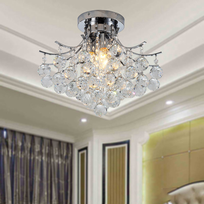 Lustre de plafond semi-encastré contemporain scandinave à trois lumières en cristal et fer pour salon 