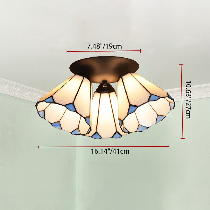 Lámpara de Techo Semi-empotrada de 3 Luces de Hierro y Vidrio con Ramas Vintage Tradicional para Dormitorio 