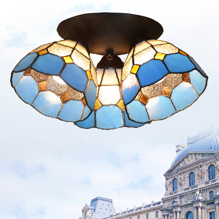 Lámpara de Techo Semi-empotrada de 3 Luces de Hierro y Vidrio con Ramas Vintage Tradicional para Dormitorio 