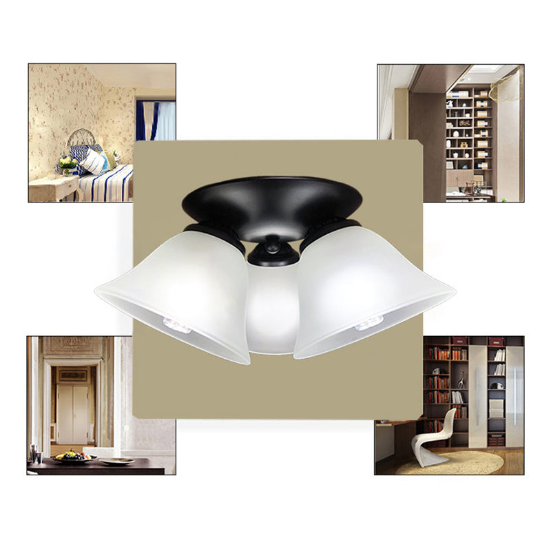 Lámpara de Techo Semi-empotrada de 3 Luces de Hierro y Vidrio con Ramas Vintage Tradicional para Dormitorio 