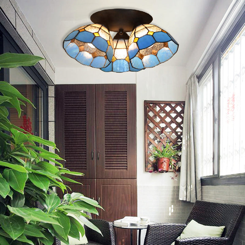 Lámpara de Techo Semi-empotrada de 3 Luces de Hierro y Vidrio con Ramas Vintage Tradicional para Dormitorio 