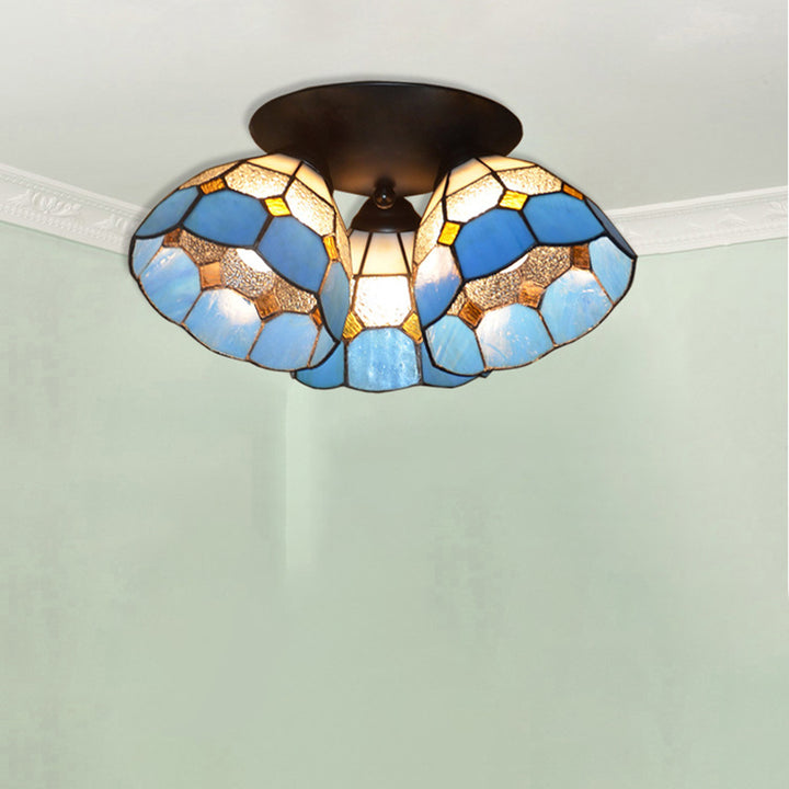 Lámpara de Techo Semi-empotrada de 3 Luces de Hierro y Vidrio con Ramas Vintage Tradicional para Dormitorio 