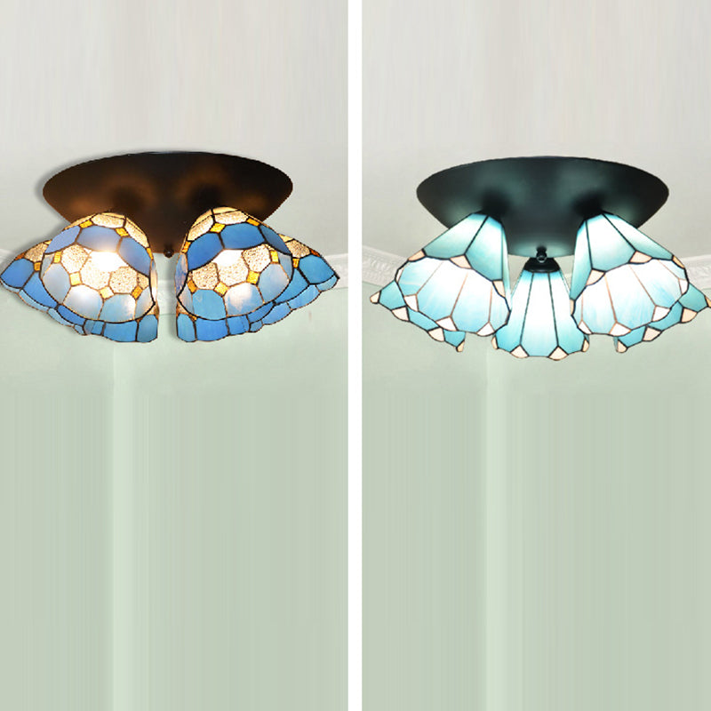 Lámpara de Techo Semi-empotrada de 3 Luces de Hierro y Vidrio con Ramas Vintage Tradicional para Dormitorio 