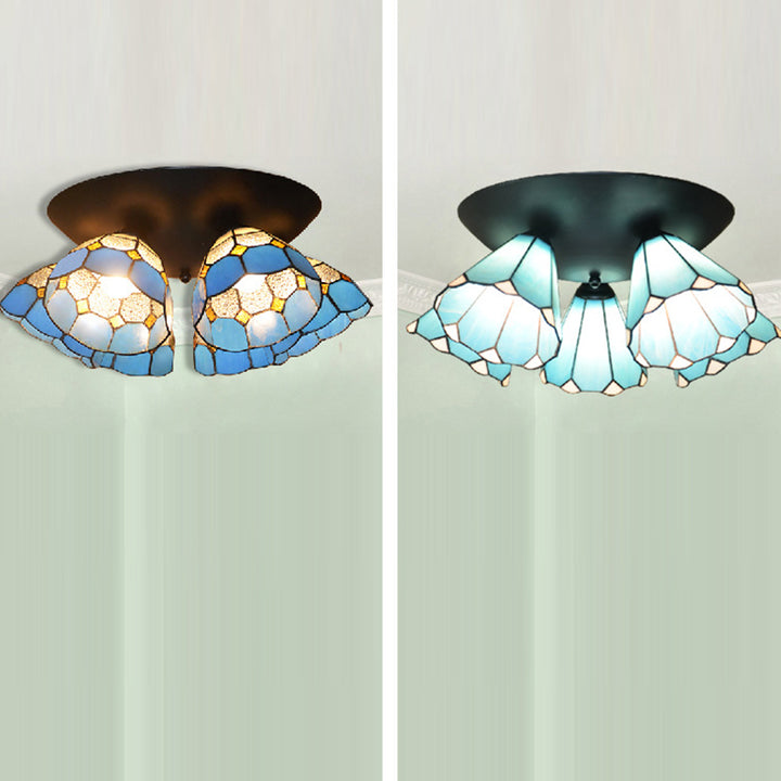 Lámpara de Techo Semi-empotrada de 3 Luces de Hierro y Vidrio con Ramas Vintage Tradicional para Dormitorio 
