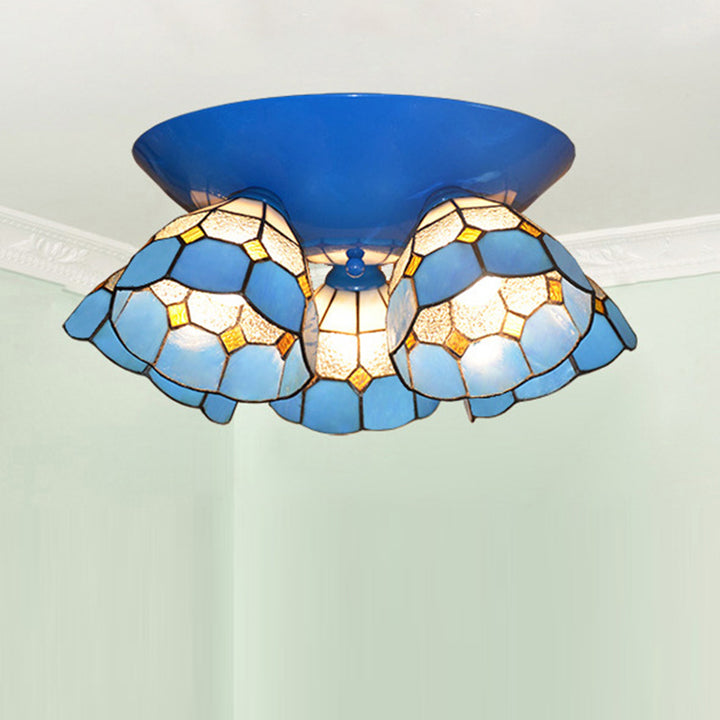 Lámpara de Techo Semi-empotrada de 3 Luces de Hierro y Vidrio con Ramas Vintage Tradicional para Dormitorio 