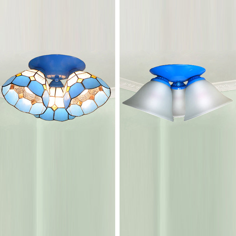 Lámpara de Techo Semi-empotrada de 3 Luces de Hierro y Vidrio con Ramas Vintage Tradicional para Dormitorio 