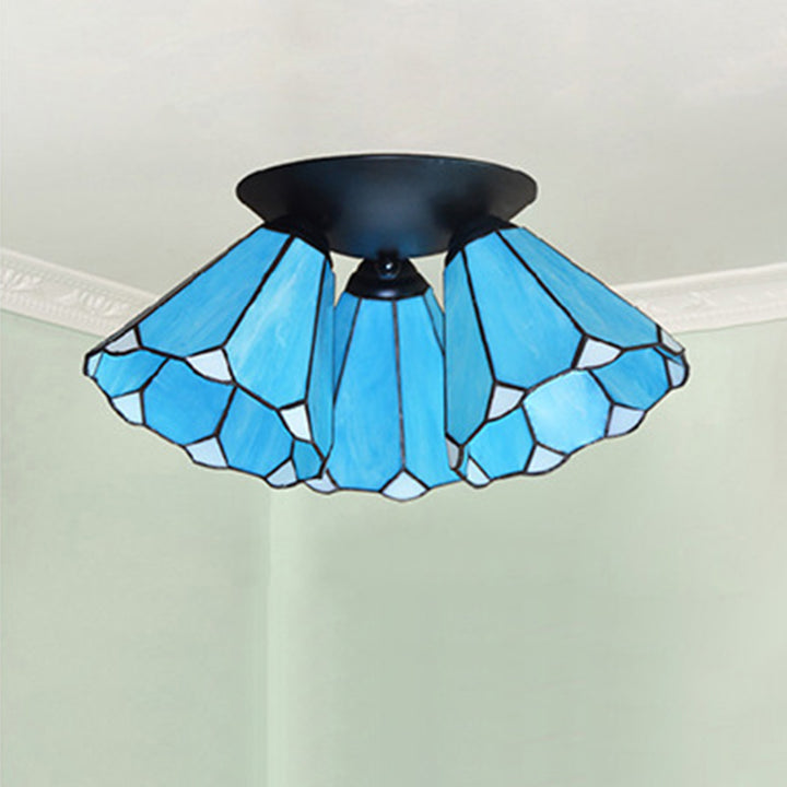 Lámpara de Techo Semi-empotrada de 3 Luces de Hierro y Vidrio con Ramas Vintage Tradicional para Dormitorio 