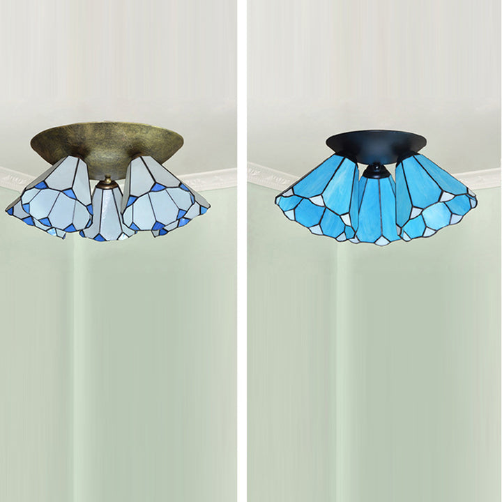 Lámpara de Techo Semi-empotrada de 3 Luces de Hierro y Vidrio con Ramas Vintage Tradicional para Dormitorio 