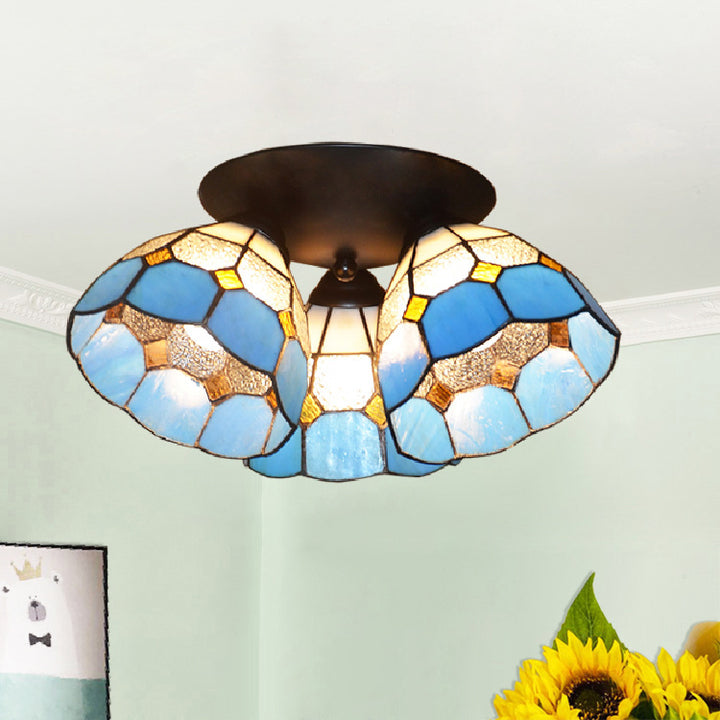 Lámpara de Techo Semi-empotrada de 3 Luces de Hierro y Vidrio con Ramas Vintage Tradicional para Dormitorio 