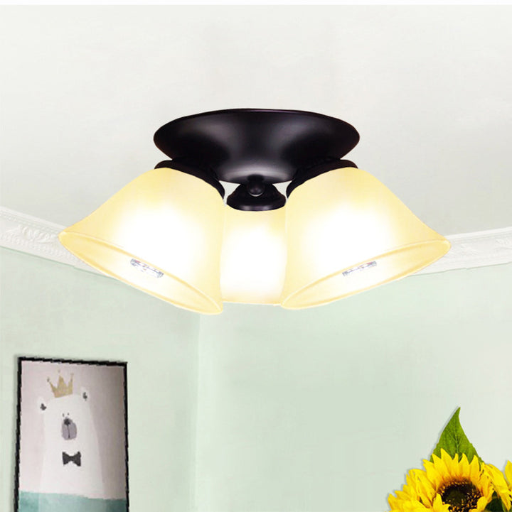 Lámpara de Techo Semi-empotrada de 3 Luces de Hierro y Vidrio con Ramas Vintage Tradicional para Dormitorio 