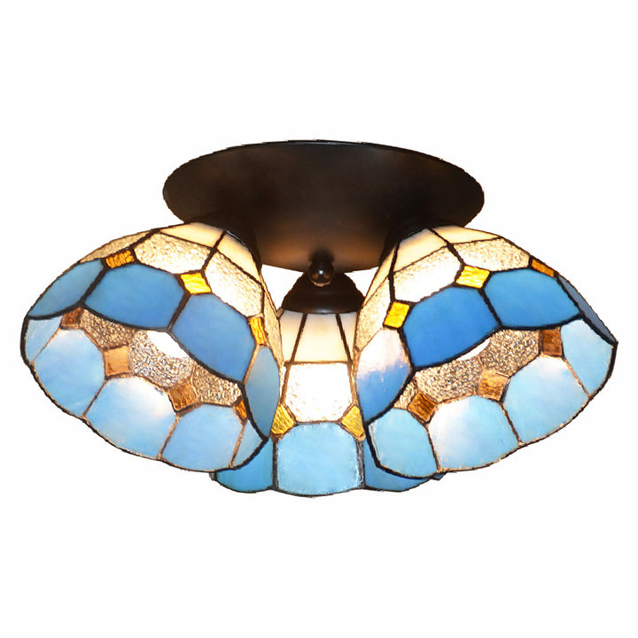 Lámpara de Techo Semi-empotrada de 3 Luces de Hierro y Vidrio con Ramas Vintage Tradicional para Dormitorio 