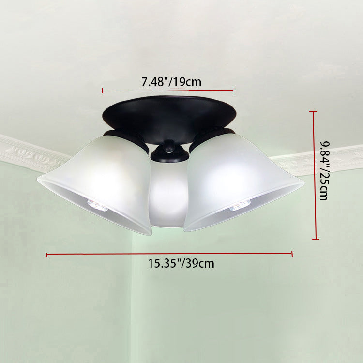 Lámpara de Techo Semi-empotrada de 3 Luces de Hierro y Vidrio con Ramas Vintage Tradicional para Dormitorio 