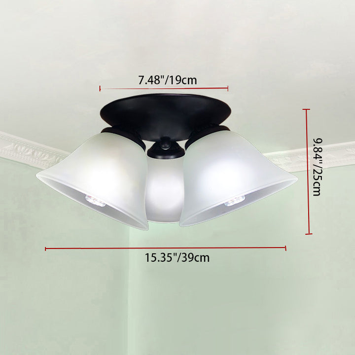 Lámpara de Techo Semi-empotrada de 3 Luces de Hierro y Vidrio con Ramas Vintage Tradicional para Dormitorio 