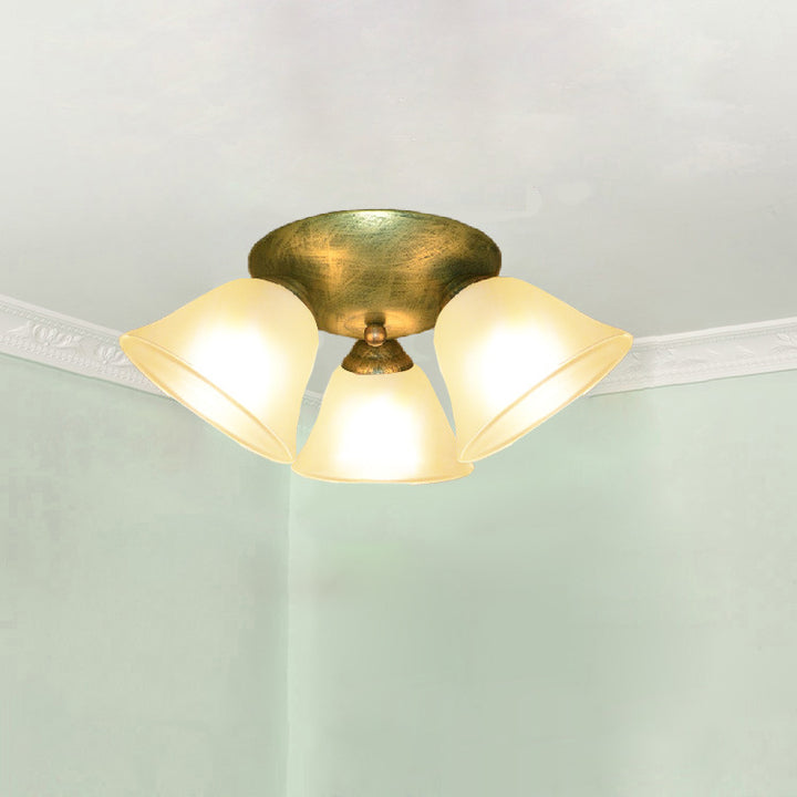 Lámpara de Techo Semi-empotrada de 3 Luces de Hierro y Vidrio con Ramas Vintage Tradicional para Dormitorio 
