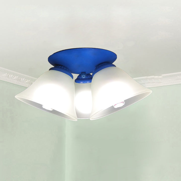 Lámpara de Techo Semi-empotrada de 3 Luces de Hierro y Vidrio con Ramas Vintage Tradicional para Dormitorio 