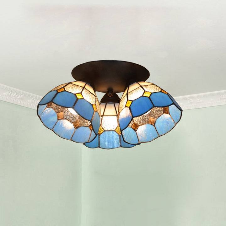 Lámpara de Techo Semi-empotrada de 3 Luces de Hierro y Vidrio con Ramas Vintage Tradicional para Dormitorio 