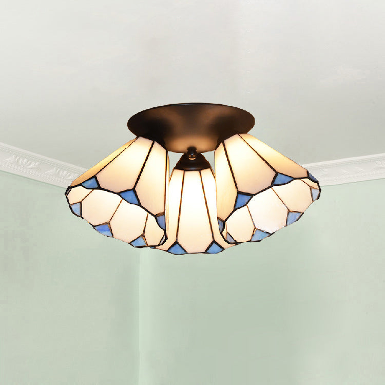 Lámpara de Techo Semi-empotrada de 3 Luces de Hierro y Vidrio con Ramas Vintage Tradicional para Dormitorio 