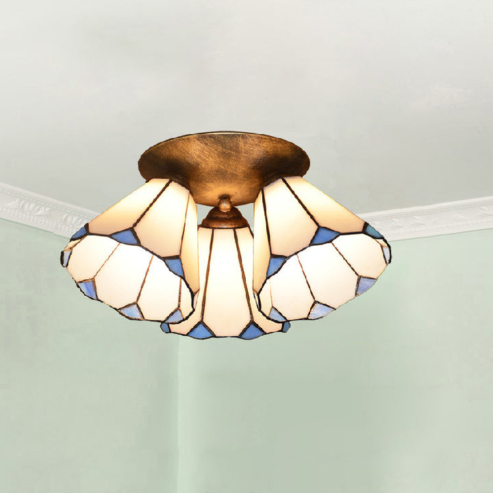 Lámpara de Techo Semi-empotrada de 3 Luces de Hierro y Vidrio con Ramas Vintage Tradicional para Dormitorio 