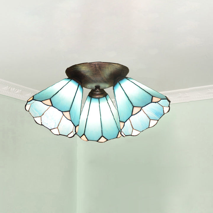 Lámpara de Techo Semi-empotrada de 3 Luces de Hierro y Vidrio con Ramas Vintage Tradicional para Dormitorio 