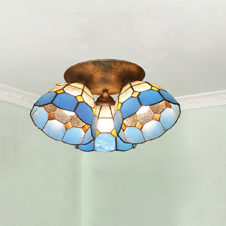 Lámpara de Techo Semi-empotrada de 3 Luces de Hierro y Vidrio con Ramas Vintage Tradicional para Dormitorio 