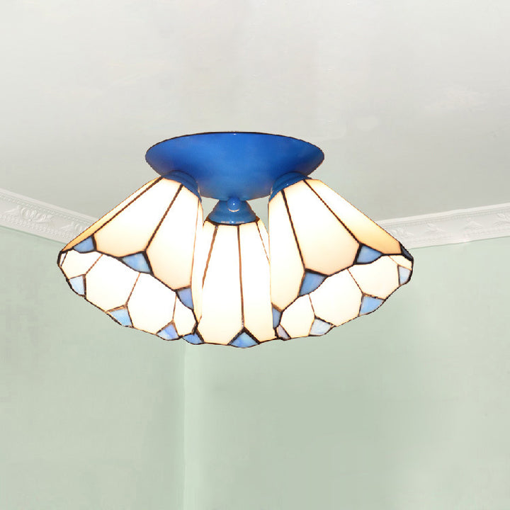 Lámpara de Techo Semi-empotrada de 3 Luces de Hierro y Vidrio con Ramas Vintage Tradicional para Dormitorio 