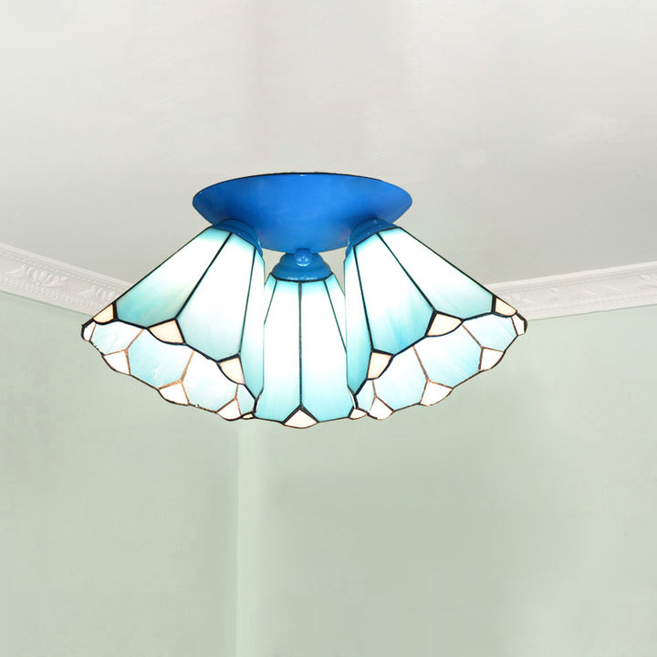 Lámpara de Techo Semi-empotrada de 3 Luces de Hierro y Vidrio con Ramas Vintage Tradicional para Dormitorio 