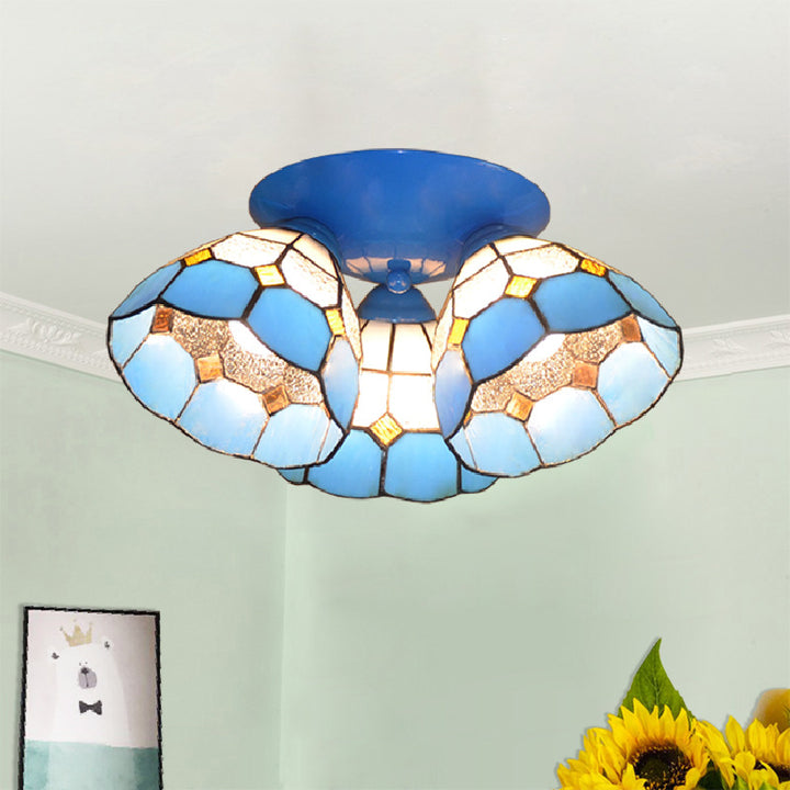 Lámpara de Techo Semi-empotrada de 3 Luces de Hierro y Vidrio con Ramas Vintage Tradicional para Dormitorio 