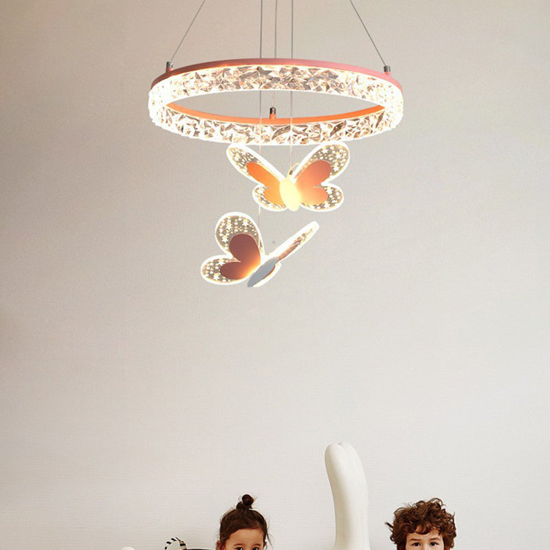 Lustres Enfant Ronds en Acrylique Fer LED Papillon Créatif Contemporain Pour Salon 
