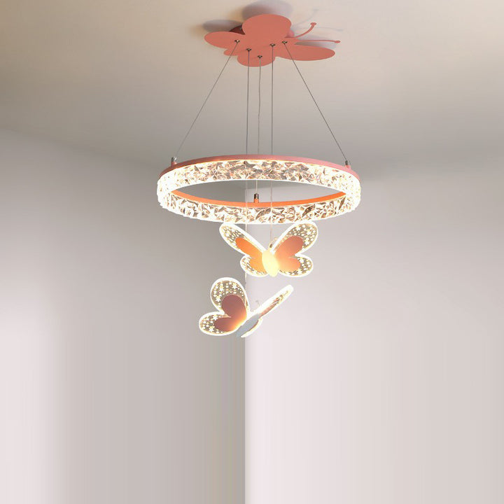 Lustres Enfant Ronds en Acrylique Fer LED Papillon Créatif Contemporain Pour Salon 