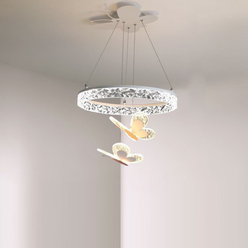Lustres Enfant Ronds en Acrylique Fer LED Papillon Créatif Contemporain Pour Salon 