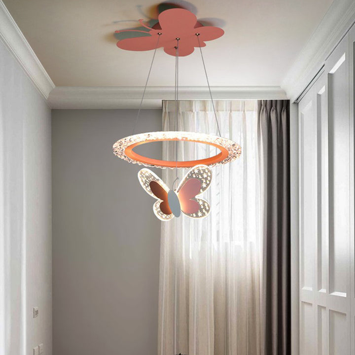Contemporary Creative Butterfly Round Acrylic Iron LED Kids Chandeliers For Living Room