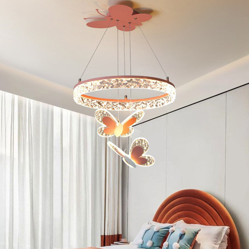 Lustres Enfant Ronds en Acrylique Fer LED Papillon Créatif Contemporain Pour Salon 
