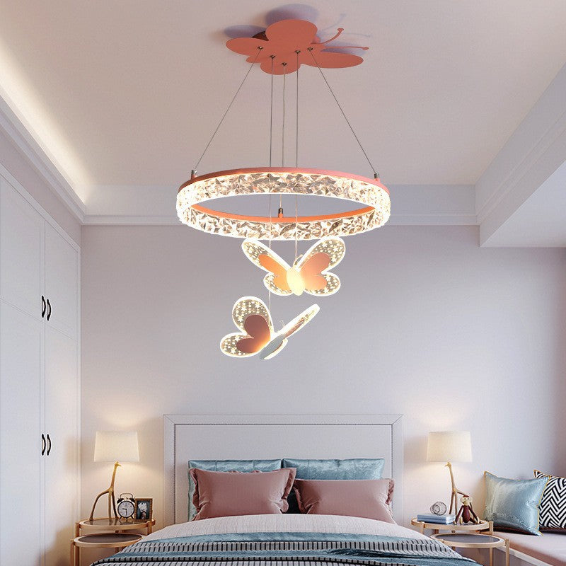 Lustres Enfant Ronds en Acrylique Fer LED Papillon Créatif Contemporain Pour Salon 