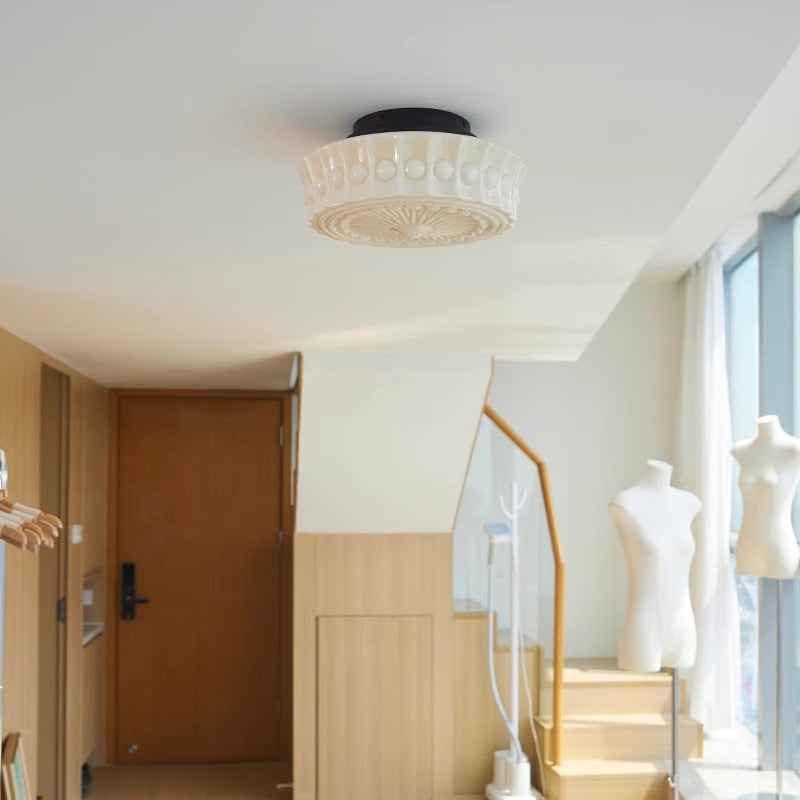 Luz de techo semiempotrada de LED de vidrio con patrón redondo vintage tradicional de hierro para dormitorio 