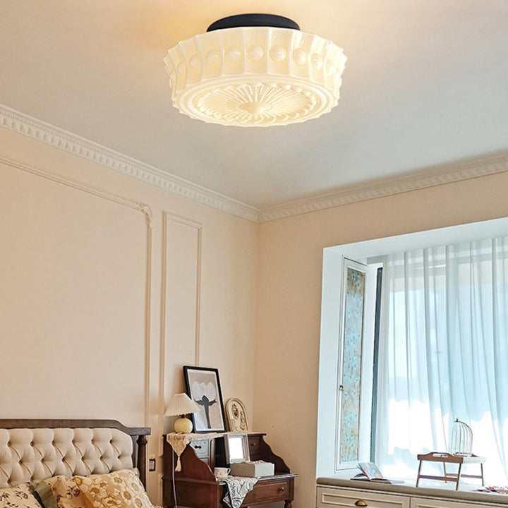 Luz de techo semiempotrada de LED de vidrio con patrón redondo vintage tradicional de hierro para dormitorio 