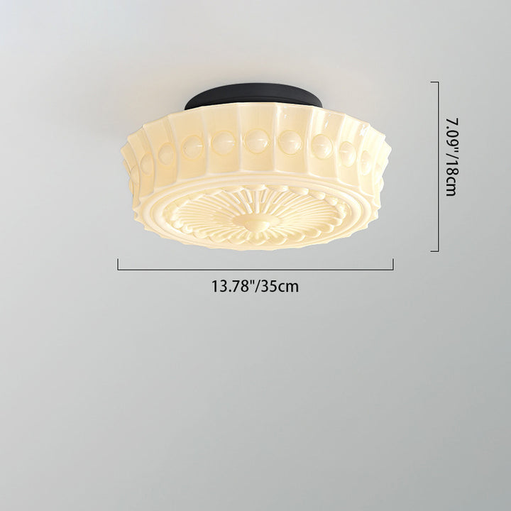 Luz de techo semiempotrada de LED de vidrio con patrón redondo vintage tradicional de hierro para dormitorio 