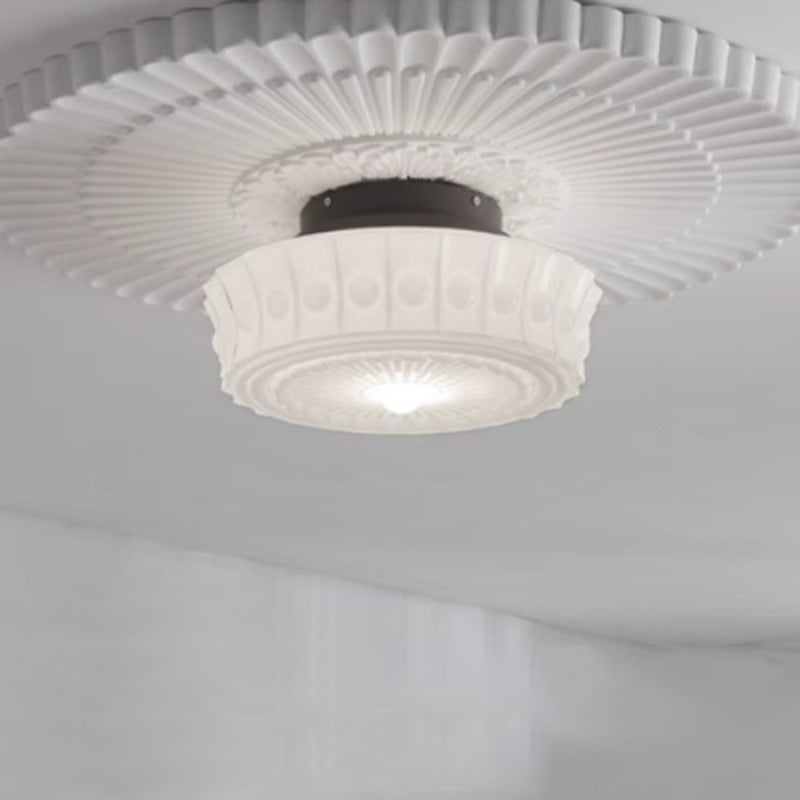Luz de techo semiempotrada de LED de vidrio con patrón redondo vintage tradicional de hierro para dormitorio 