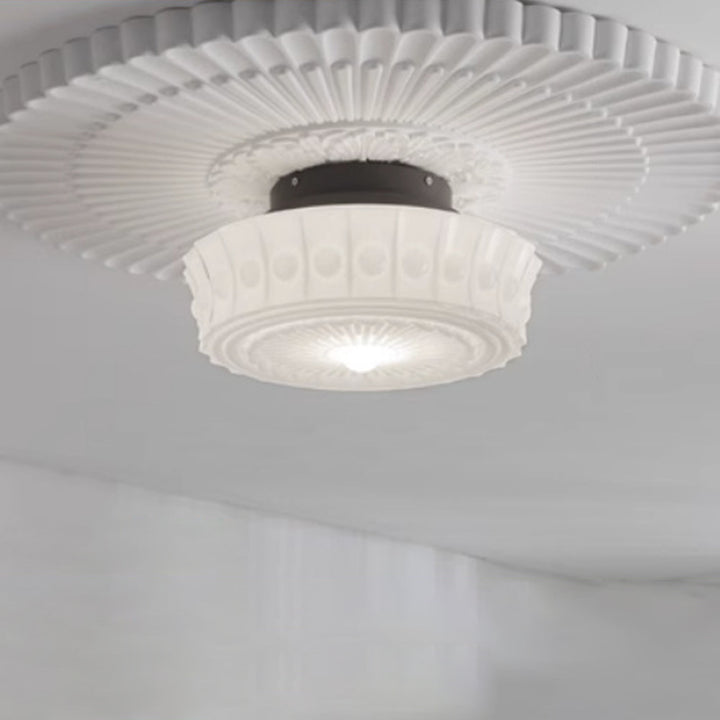 Luz de techo semiempotrada de LED de vidrio con patrón redondo vintage tradicional de hierro para dormitorio 
