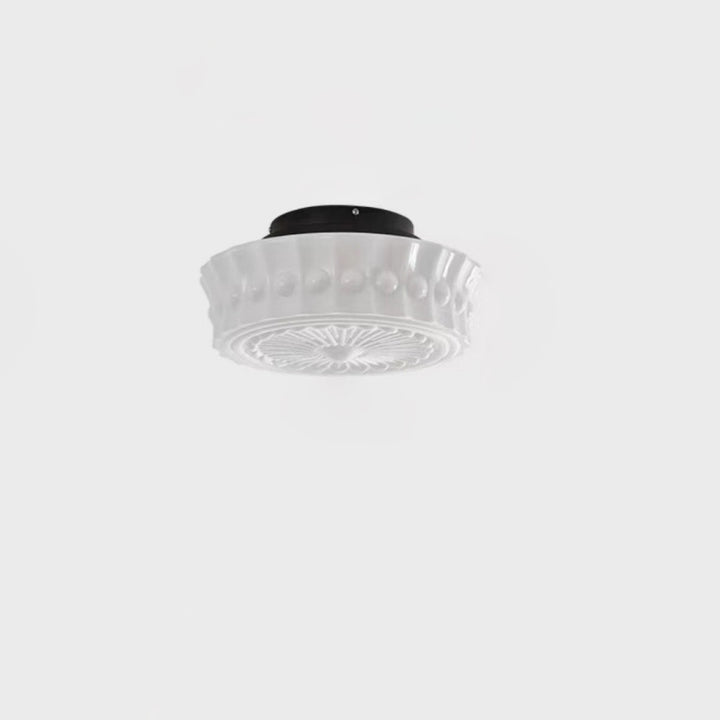Luz de techo semiempotrada de LED de vidrio con patrón redondo vintage tradicional de hierro para dormitorio 