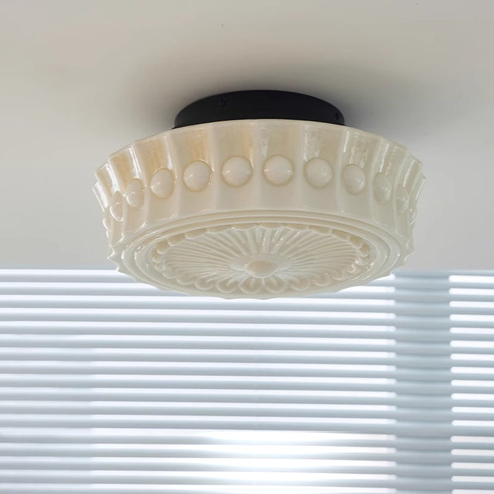 Luz de techo semiempotrada de LED de vidrio con patrón redondo vintage tradicional de hierro para dormitorio 