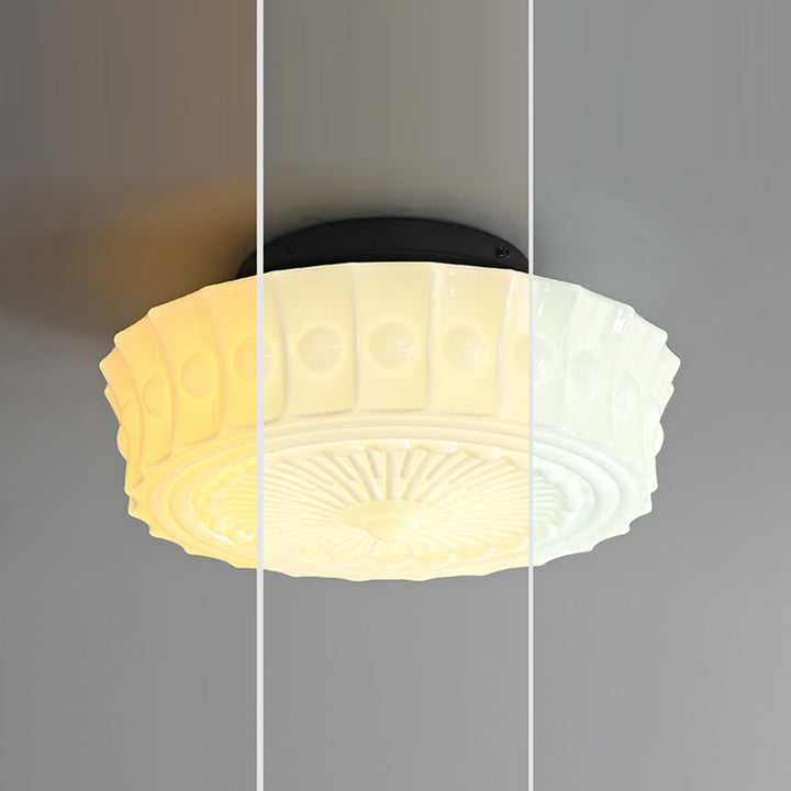 Luz de techo semiempotrada de LED de vidrio con patrón redondo vintage tradicional de hierro para dormitorio 