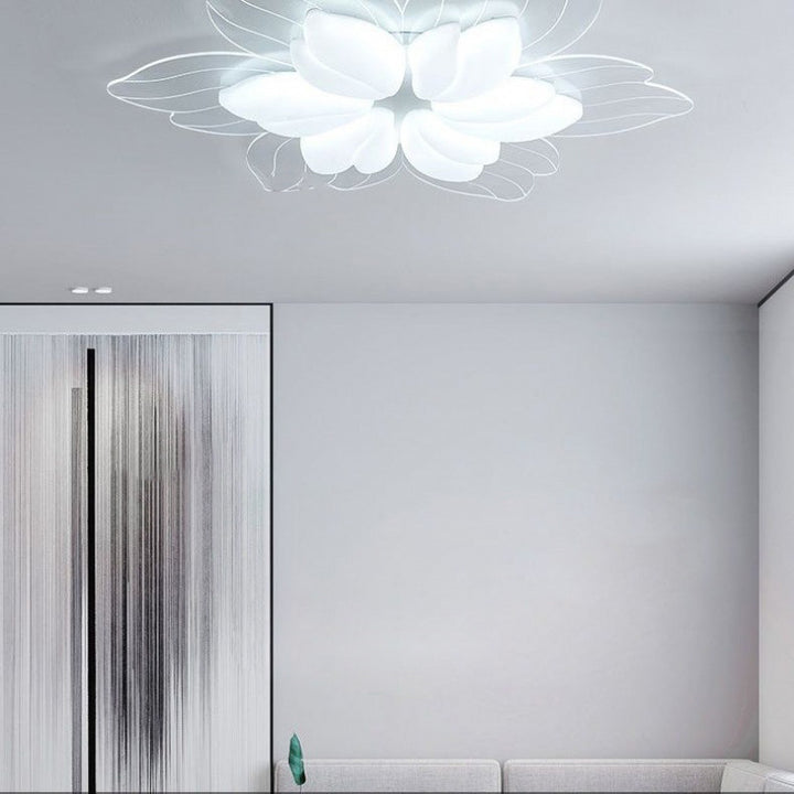 Moderne minimalistische LED-Deckenleuchte in Creme mit Blütenblatt-Design aus PE und Eisen für das Wohnzimmer 