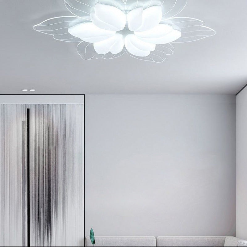 Plafonnier LED en fer acrylique avec fleur pétale crème minimaliste moderne pour salon 