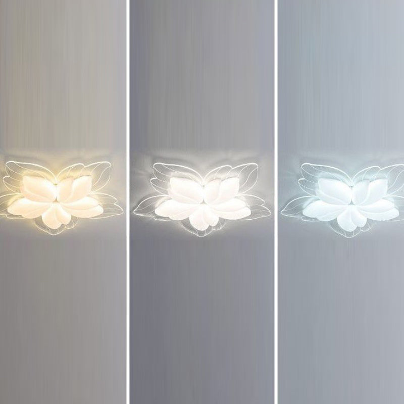 Plafonnier LED en fer acrylique avec fleur pétale crème minimaliste moderne pour salon 