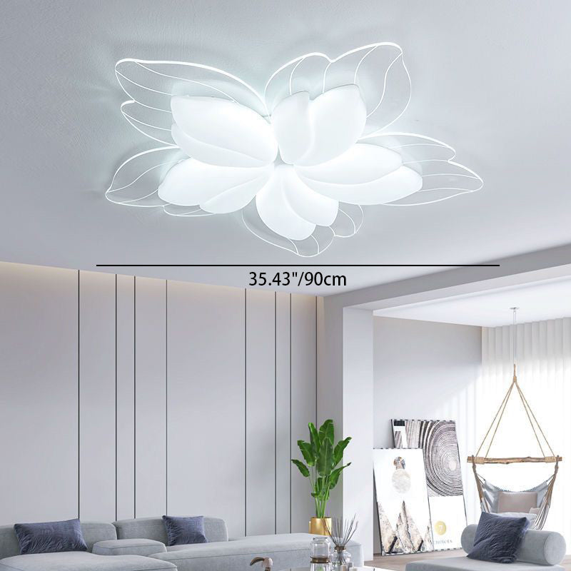 Moderne minimalistische LED-Deckenleuchte in Creme mit Blütenblatt-Design aus PE und Eisen für das Wohnzimmer 