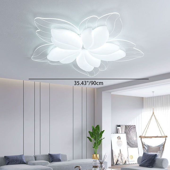 Moderne minimalistische LED-Deckenleuchte in Creme mit Blütenblatt-Design aus PE und Eisen für das Wohnzimmer 