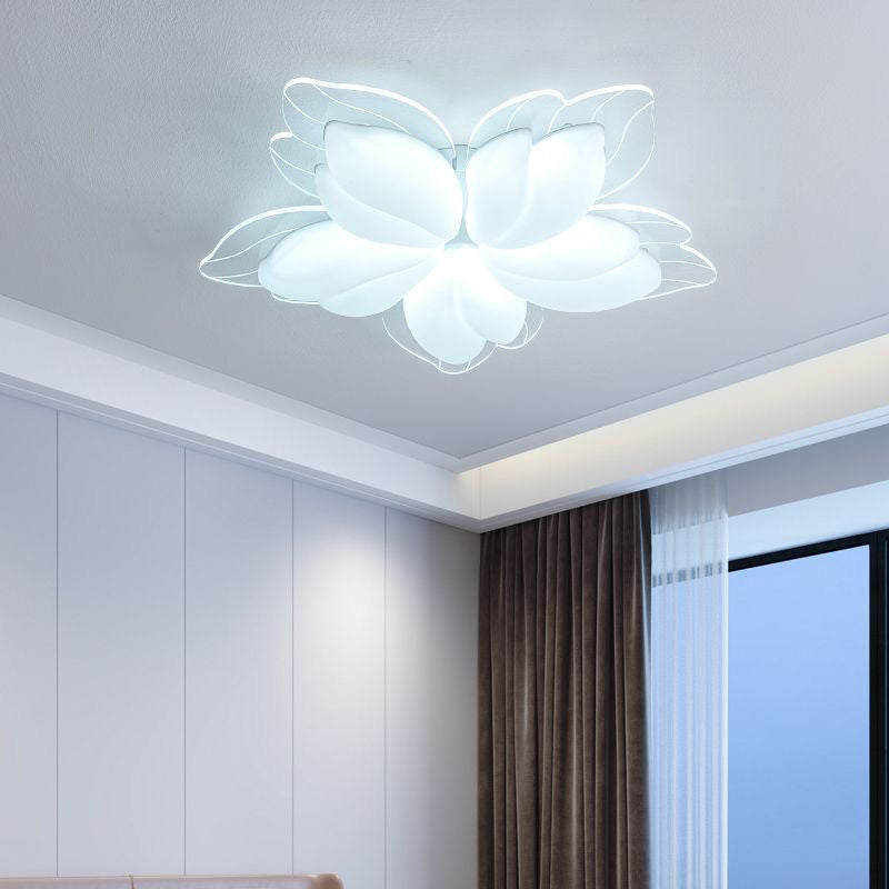 Plafonnier LED en fer acrylique avec fleur pétale crème minimaliste moderne pour salon 