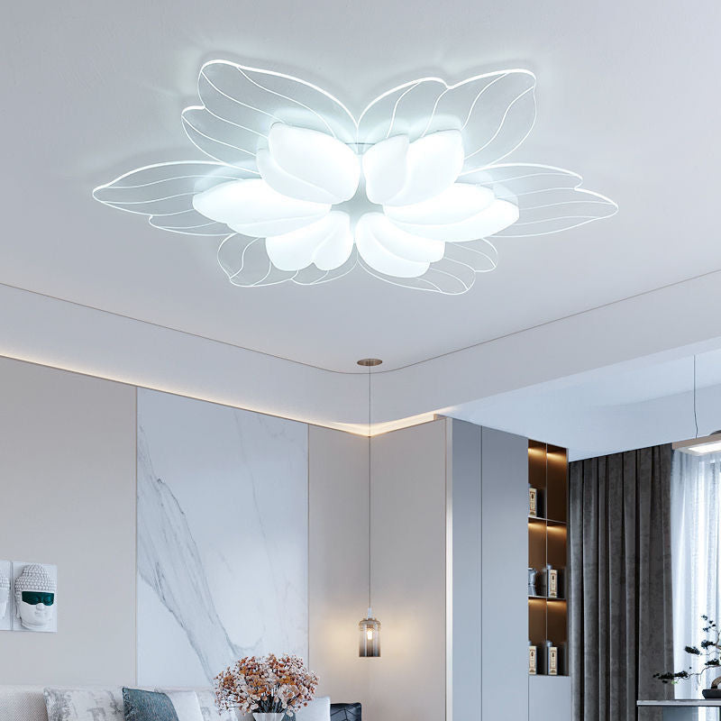 Plafonnier LED en fer acrylique avec fleur pétale crème minimaliste moderne pour salon 